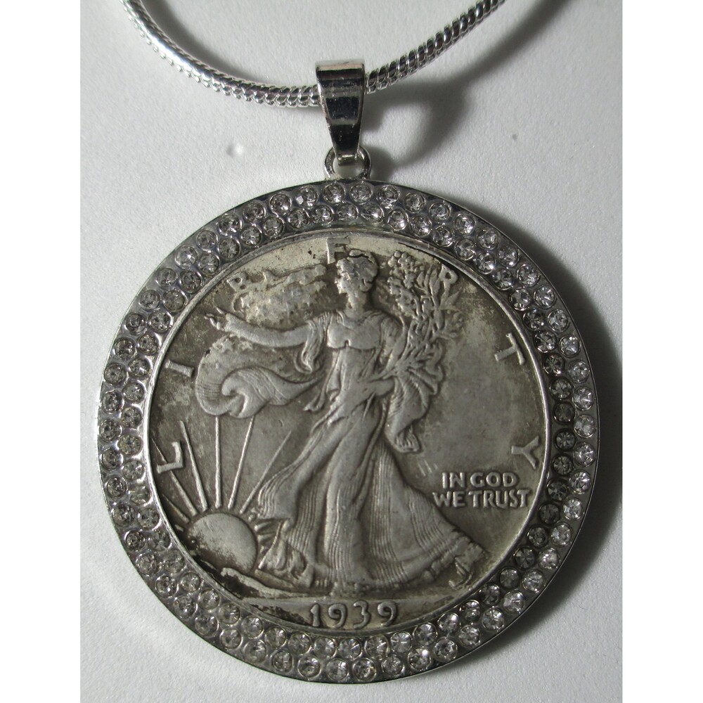 NEW-sterling silver necklace with coin/pendant Walking Liberty Half Dollar